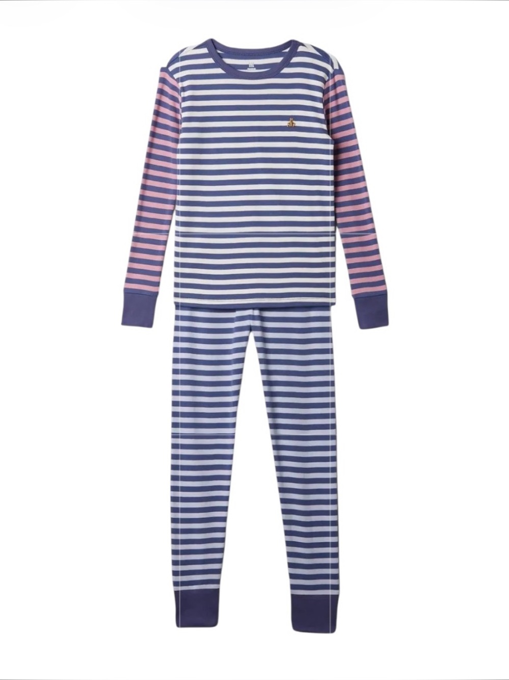 GAP Kids Organic Cotton Navy, Light Blue and Pink Striped Beat Emblem Pajama Set